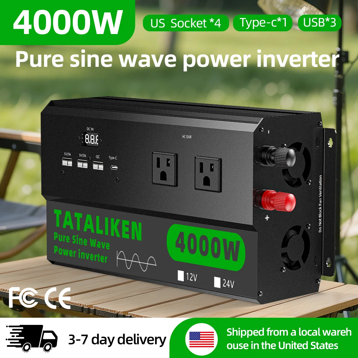 

US Standard 110V Power Inverter 24V to 110V Tataliken 5000W - Black Aluminum Alloy Sleek Style