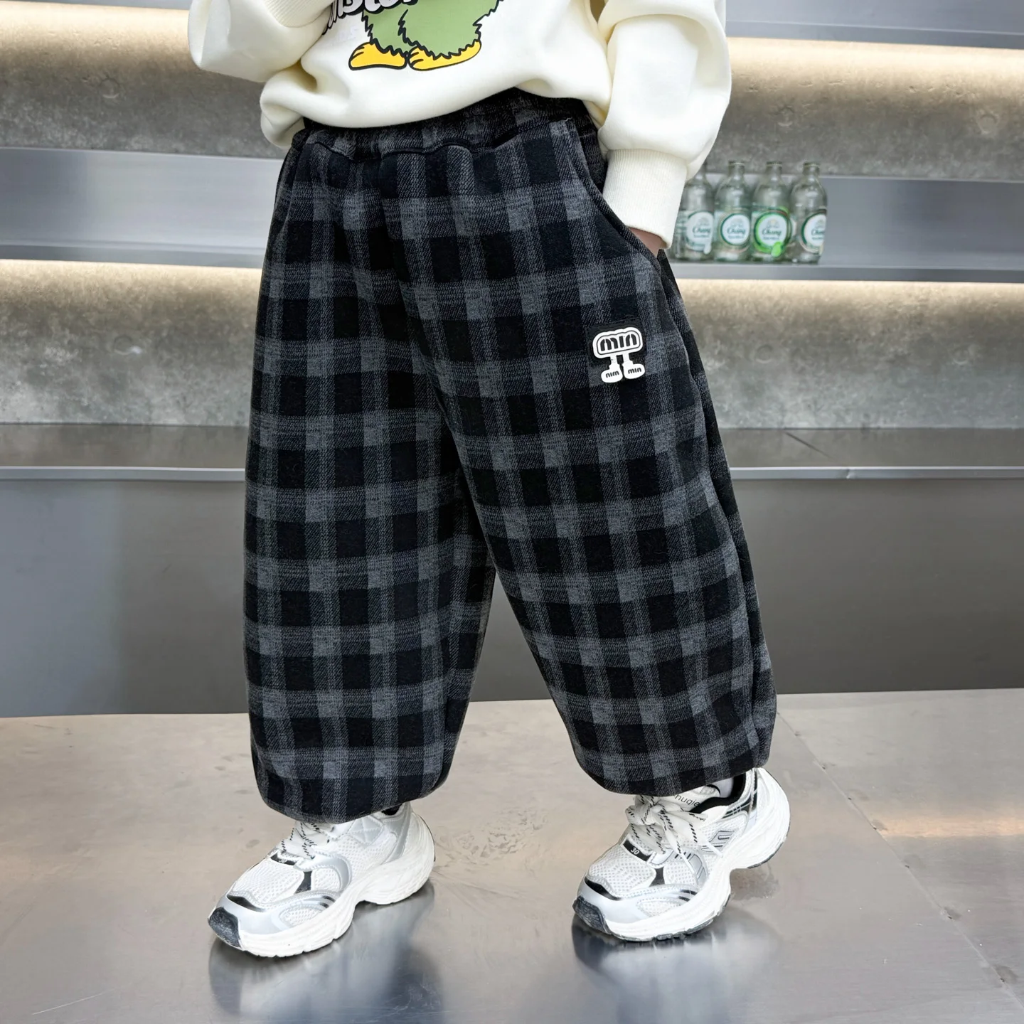 

Утепленные хлопковые брюки для мальчиков, зимняя одежда, спортивные брюки с высокой талией, антибактериальные, прямого кроя, зимняя экипировка