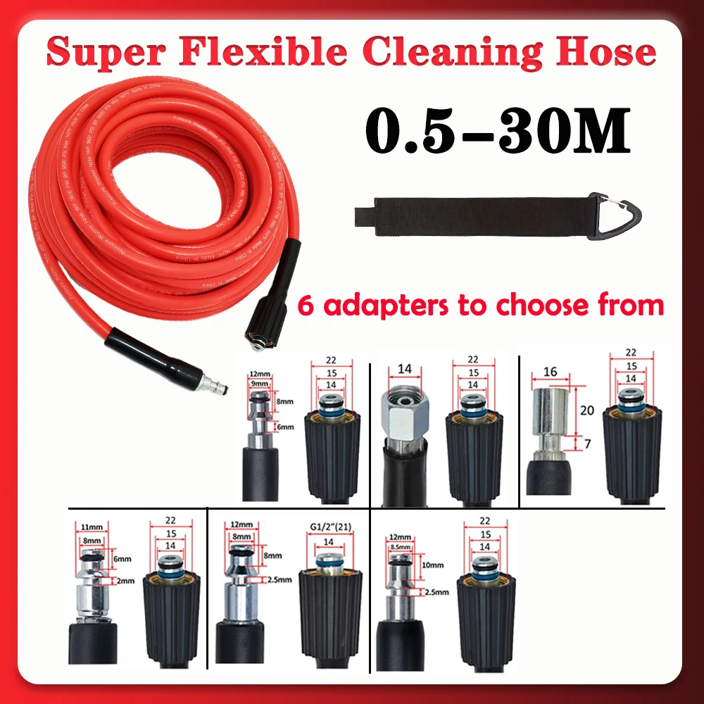 

0.5-30M Flexible Home High-Pressure Car Washing Machine Kink Resistant Red Power Washer Hose Extended Flushing Hose