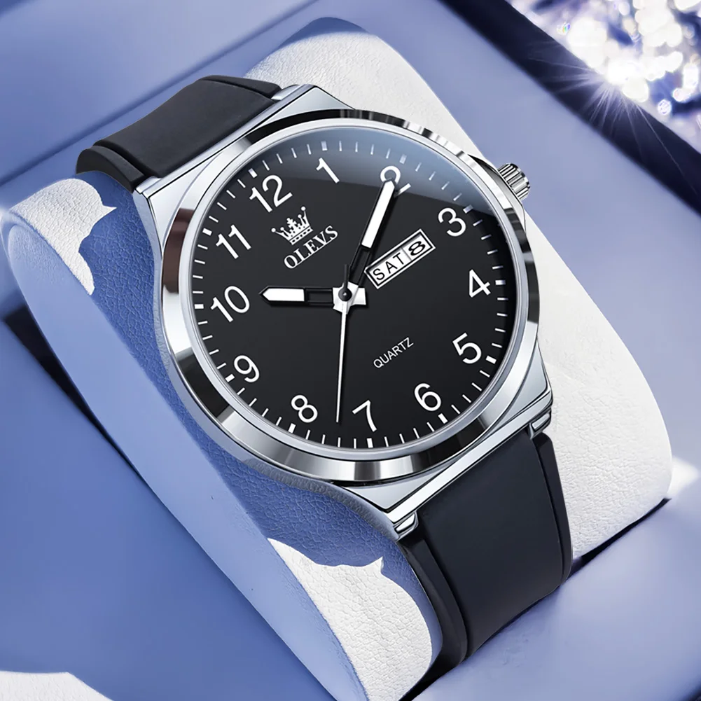 

OLEVS 5647 Man Watch Simple Original Quartz Watch For Men Dual Calendar Silicone Strap Fashion Wristwatch Waterproof Luminous