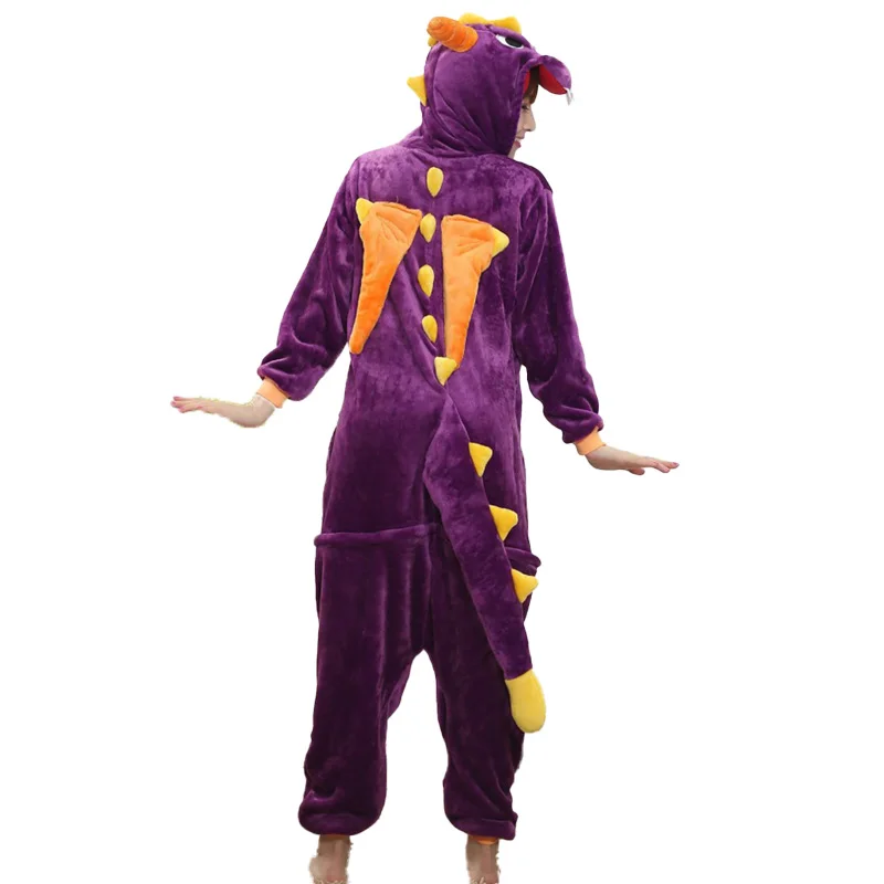 Lila Drachen Nachtwäsche Nachthemd Kigurumi Dessous einteilige Pyjamas Homewear Halloween Cosplay Kostüme Langarm flauschig