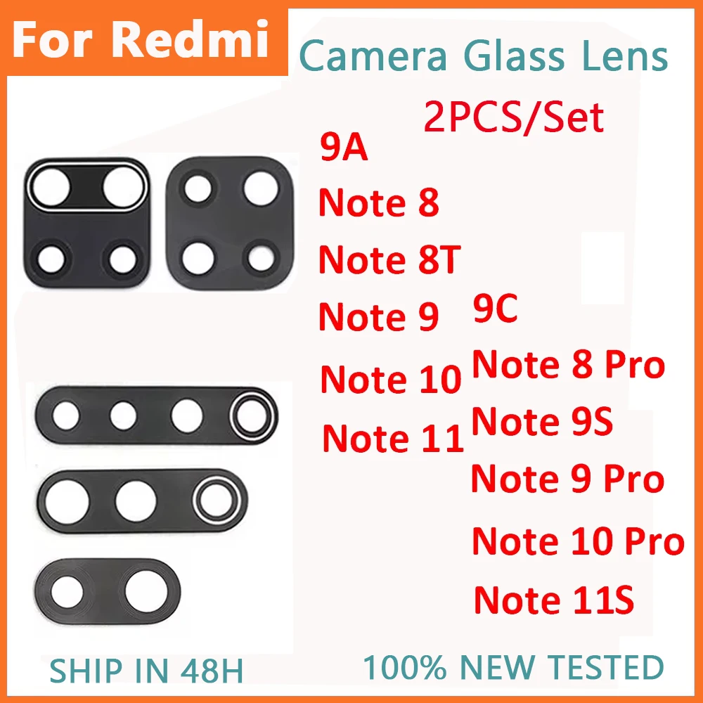 Стеклянный объектив задней камеры 2 комплекта OEM для Xiaomi Redmi Note 8 Pro 7 9 9S 10 11 11s Pro 10s 8T 9A 9C Note 10 10T Pro, замена