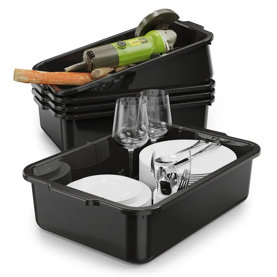 

Набор из 5 коммерческих пластиковых контейнеров-тазов для хранения, 13 л, черные, для мытья и хранения