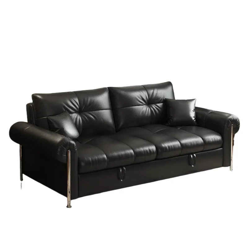 

Leather sofa bed folding and dual-purpose 2025 new living room small apartment medieval style adjustable nappa