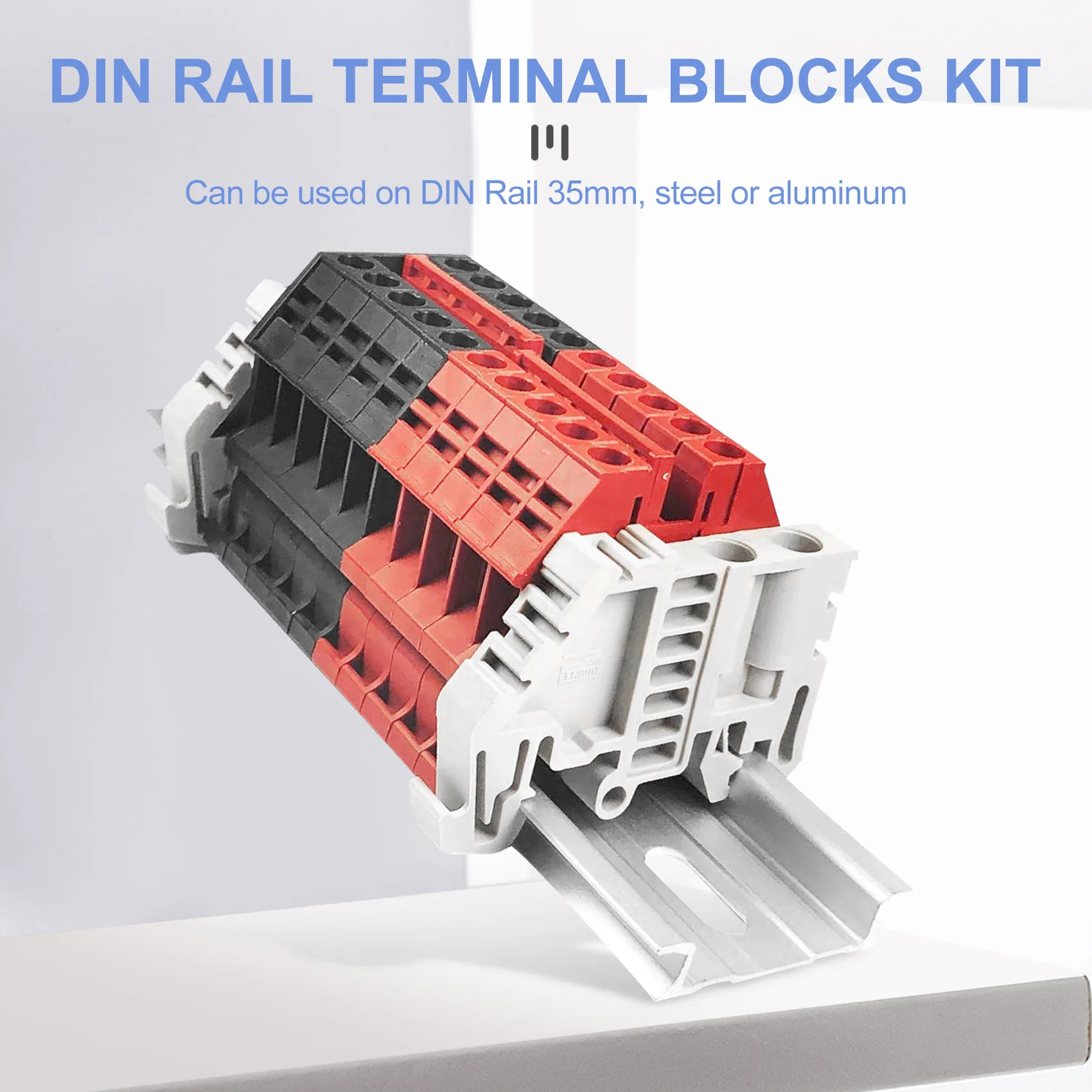 DIN Rail Terminal Blocks Kit Terminal+Ground Blocks+Aluminum Rail+End Brackets+End Covers+Jumpers Kits