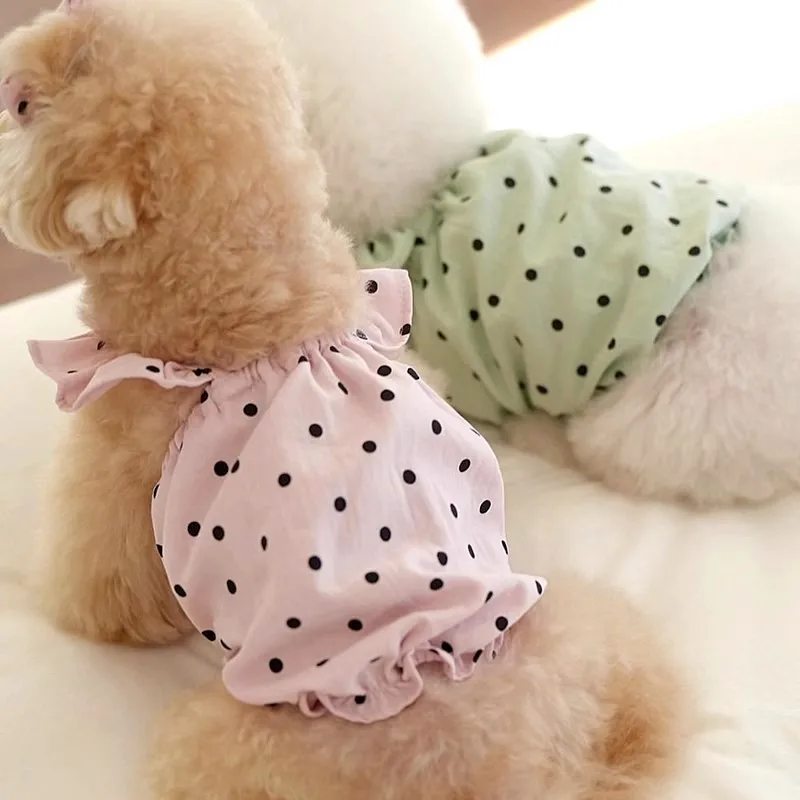 Summer Dot Pet Suspenders Dog Dress Luxury Puppy Skirt Chihuahua Bichon Small Dog Vest Dog Apparel Cat Clothinggirl Dog Clothes view 3