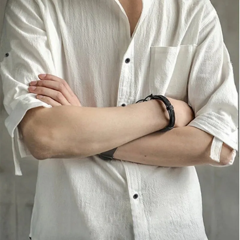 

Men's Cardigan Stand Collar Fivepoint SVE irt Special Wide Fit Youth Faion Non-iron Treaent Cotton Polyester Blend Summ...