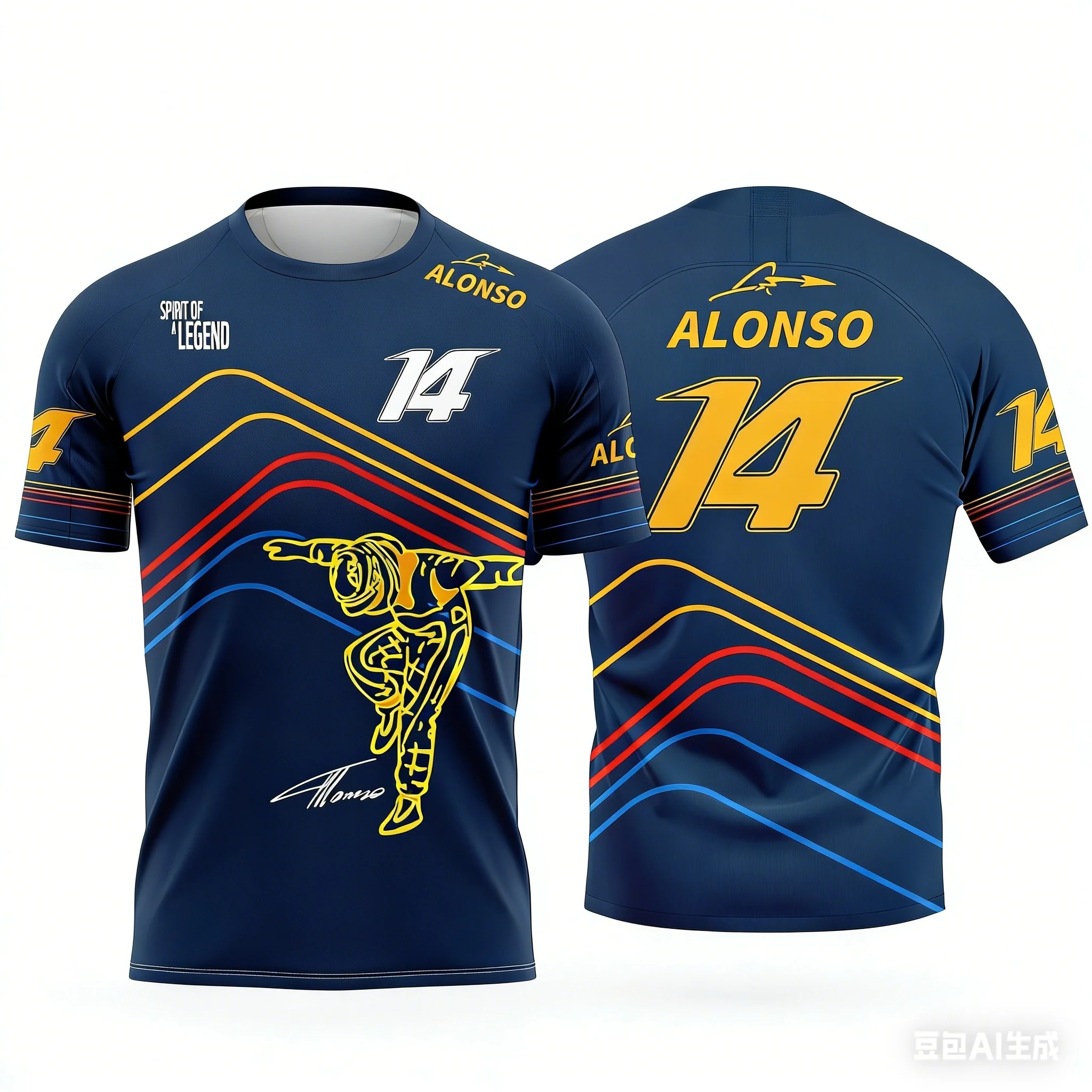 Alonso No.14 Racing Theme Short-sleeve T-shirt Casual Breathable Round Neck Top for Men and Women