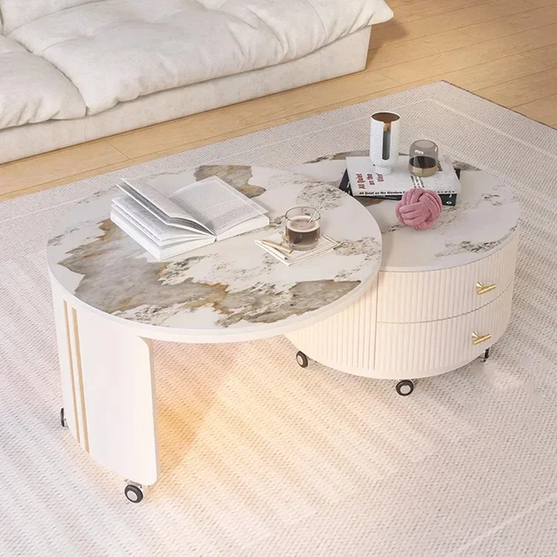 Mesa de Centro Moderna de Lujo, Diseño Nórdico Único, Mesa de Centro Simple con Efecto Mármol Glamuroso, Mueble de Salón