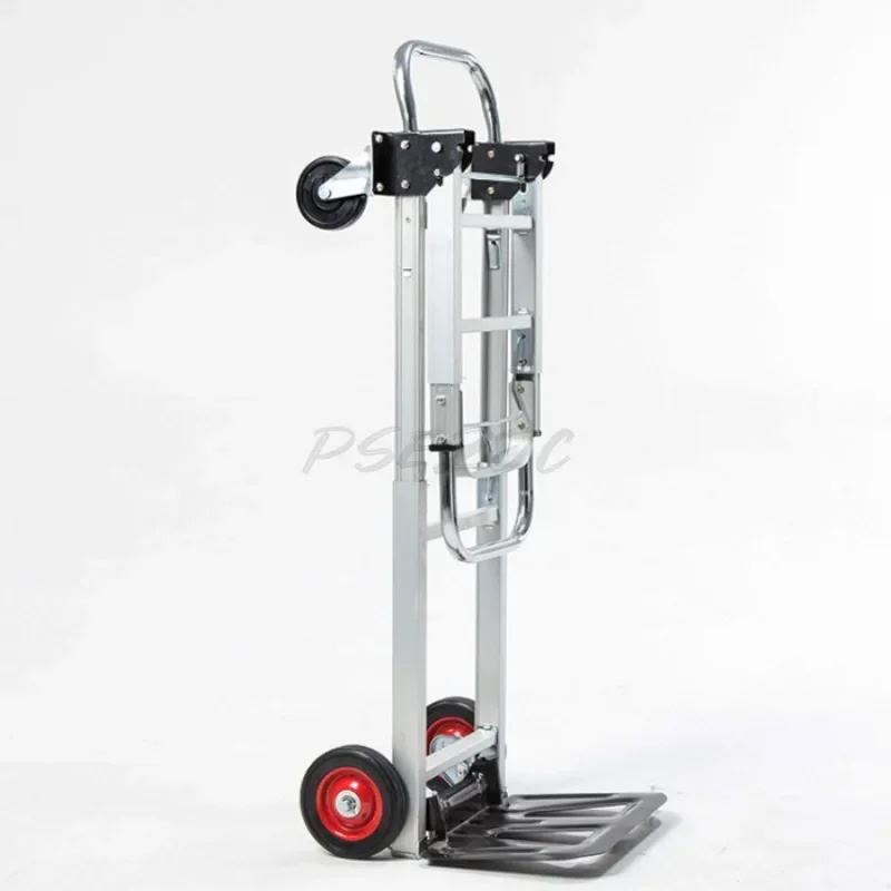 Folding Four-wheel Hand Pulled Luggage Cart Shopping Trailer Express Logistics Handcart All Aluminum Flat Plate