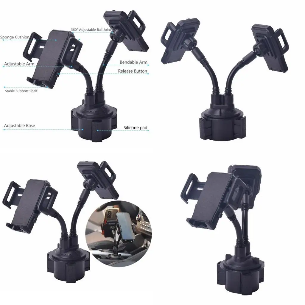 

31BA Adjustable Cell Phone Cup Holder Gooseneck Cradle Expandable Car Phone Mount