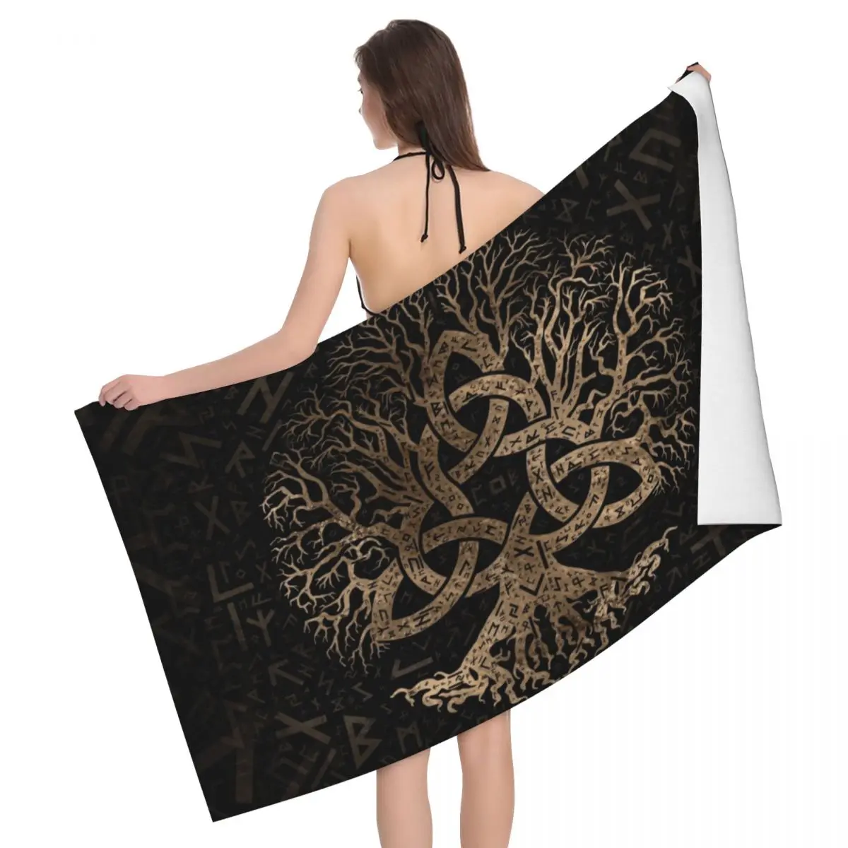 

Tree Of Life With Triquetra On Futhark Pattern Super Soft Microfiber Beach Bath Towel Viking Norse Yggdrasil Shower Yoga Towels