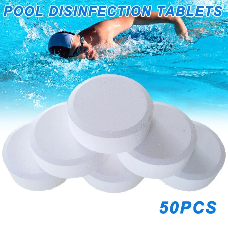 Tableta de cloro para piscina, tableta efervescente de limpieza para Spa, jacuzzi, eliminador de olores, disolución lenta, tableta de acción rápida, 50 Uds.