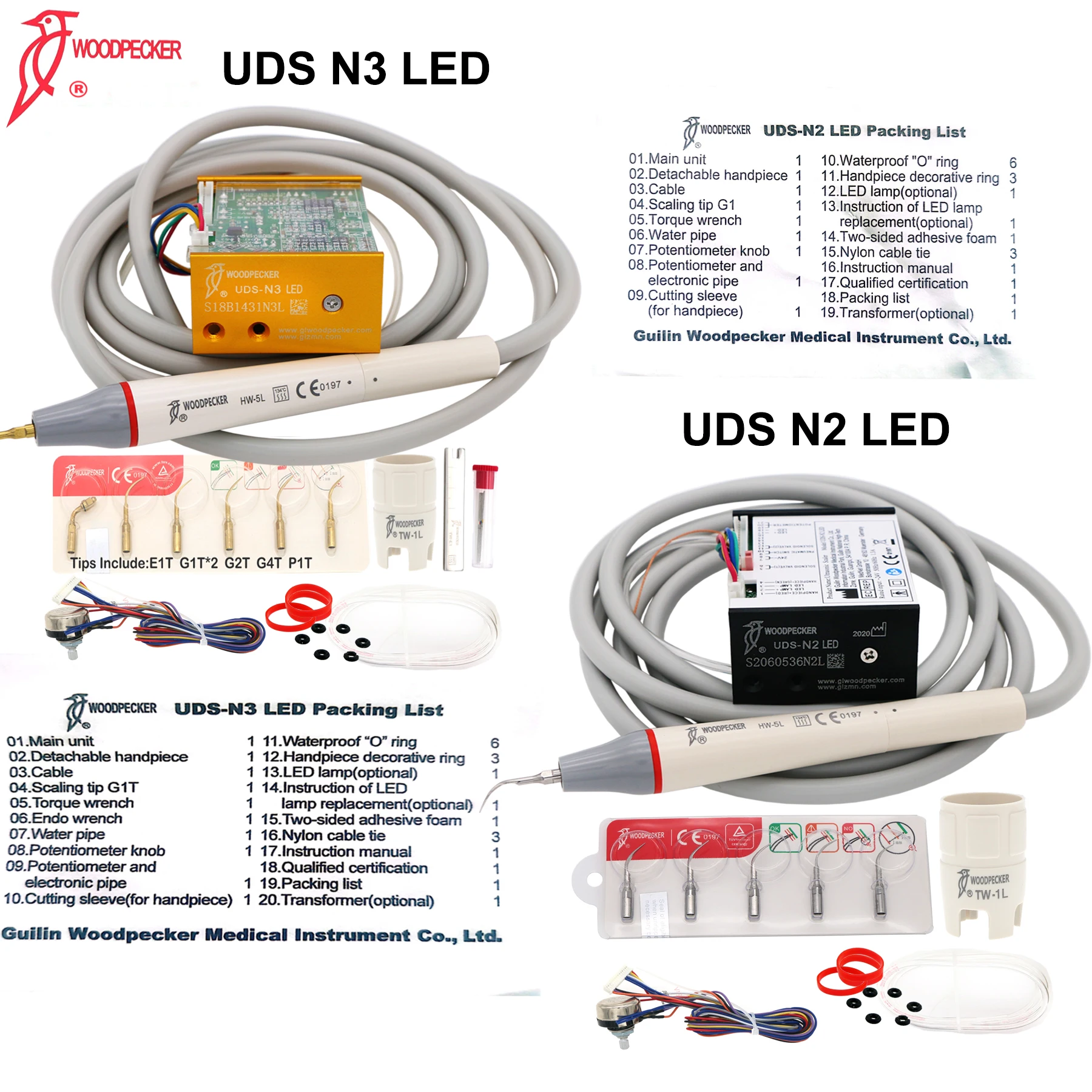 Woodpecker DTE Dental Ultrasonic Piezo Scaler Build In N2/N3 V2/V3 LED Ultrasound Scaler Dentistry Unit For Dentist Scaling