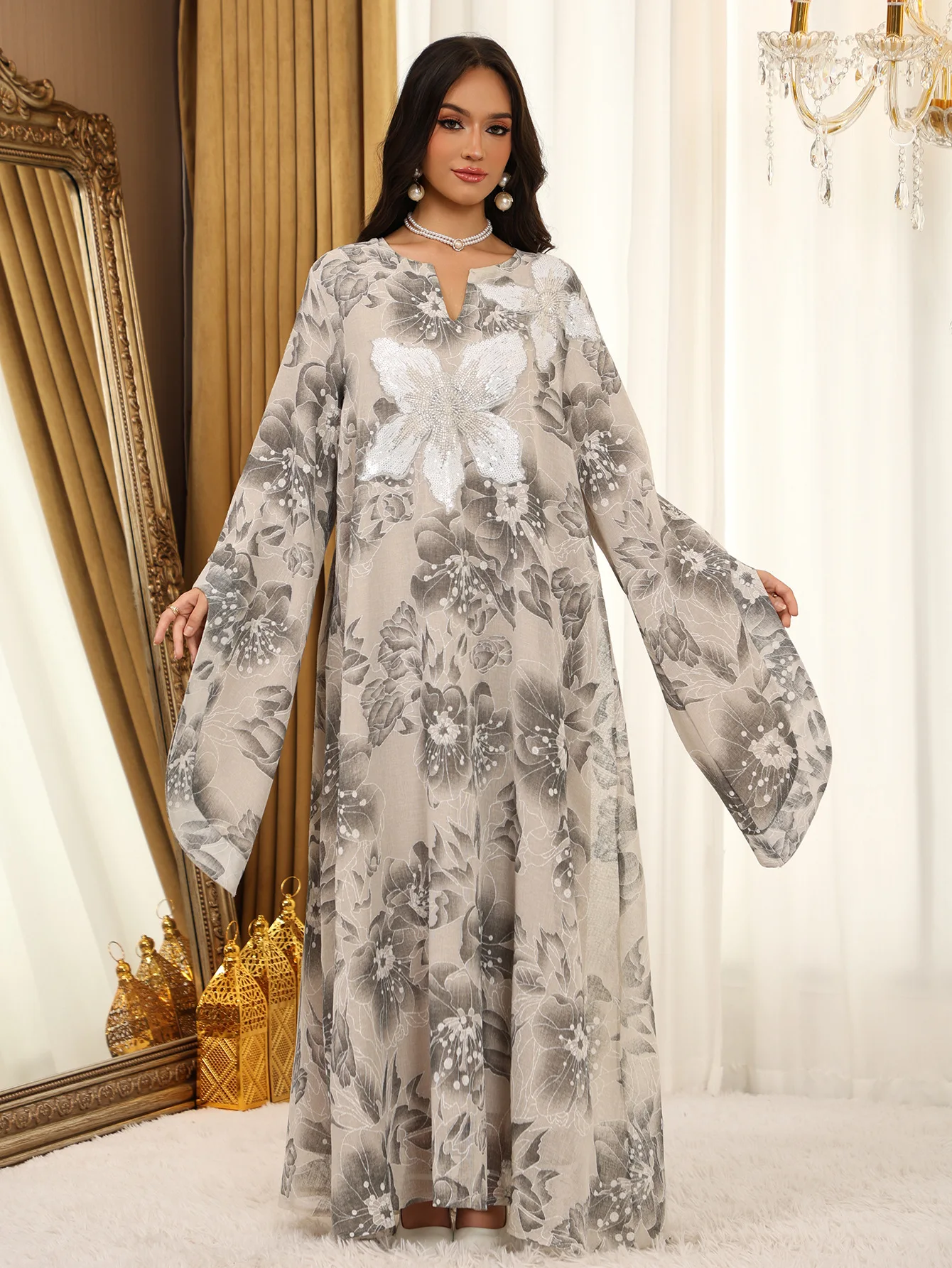 

Женское платье с вышивкой в Дубае, сетчатое платье Абая, мусульманское Джалабия, Рамадан, Vestidos, вечерние платья с блестками, арабский длинный халат, Марокко 2026