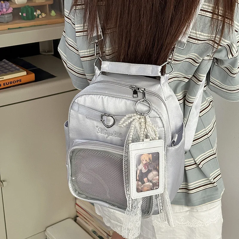 HAEX Y2K Women Backpacks 2025 Lolita JK Uniform DIY Anime Badge Ita Bags Female Trend Satin Beading Bow Crossbody Shoulder Bag