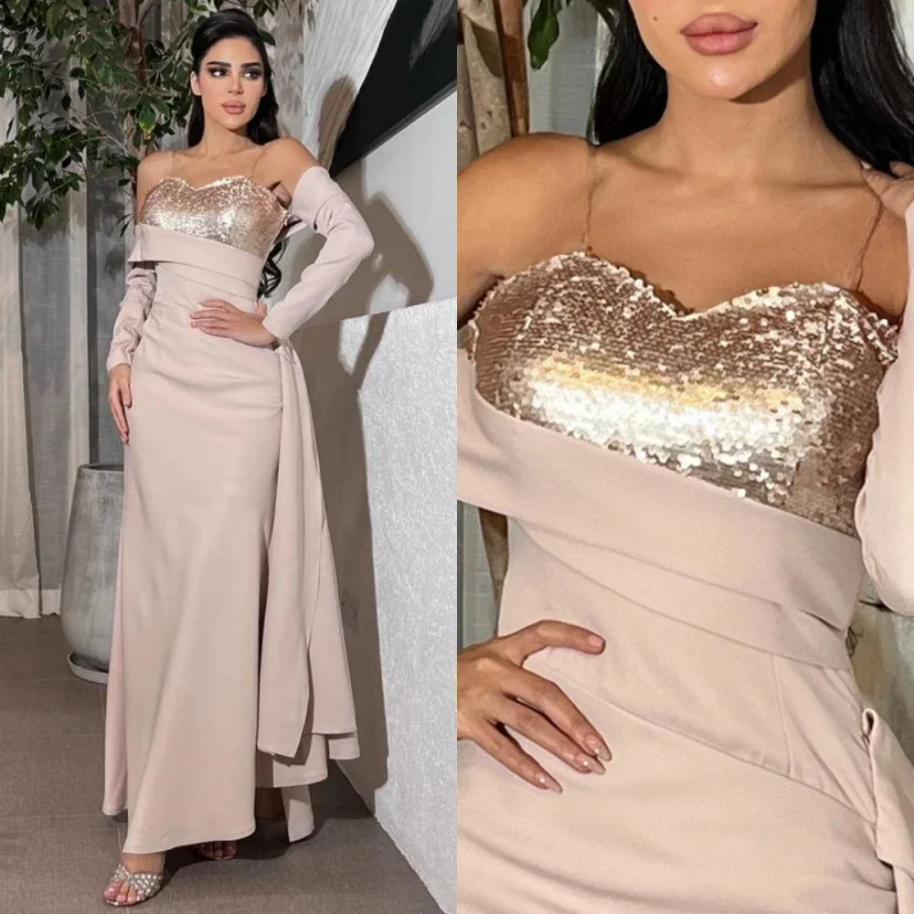 Personalizado jiayigong requintado moda strapless império tornozelo comprimento longo fora do ombro vestidos de noite formais فساتlago onderdelenات