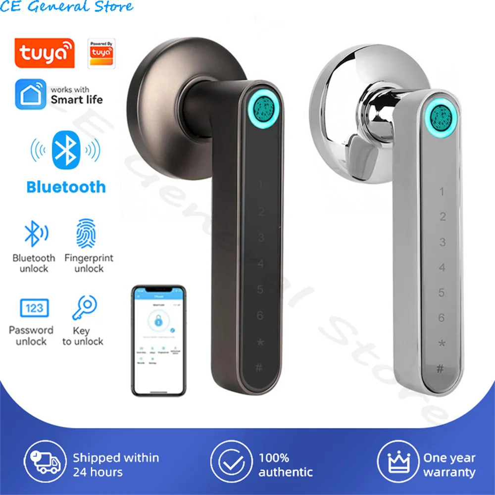 Tuya Bluetooth Electronic Door Lock Biometric Fingerprint Lock Smart Door Handle Keyless Digital Password Unlock Smart Home