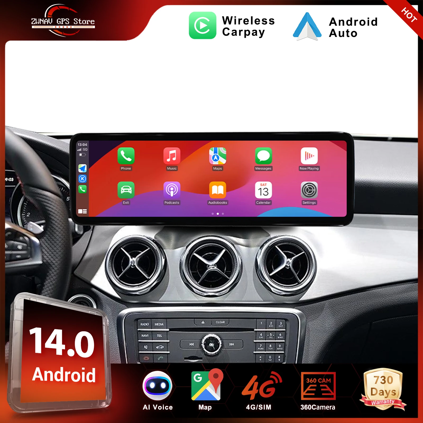 ZWNAV Car Radio For Mercedes-Benz GLA A-Class/CLA2016-2018 Wireless CarPlay  Auto DSP Sound GPS Navigation WIFI 4G System