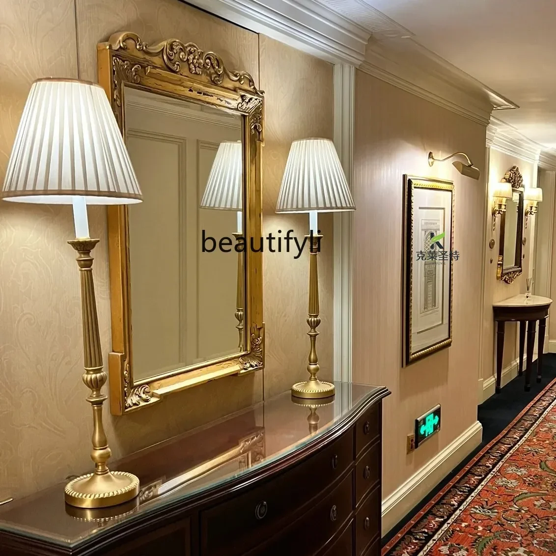 A50 French wall-mounted entrance mirror American retro carved fireplace decoration, European style, desktop makeup mirror