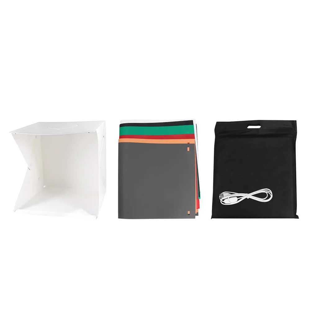 Мини-фотосъемка, фотостудия, палатка для съемки, складной дизайн, встроенный светодиодный светильник, 40 см, фоны для фотосъемки, освещение, кубическая палатка