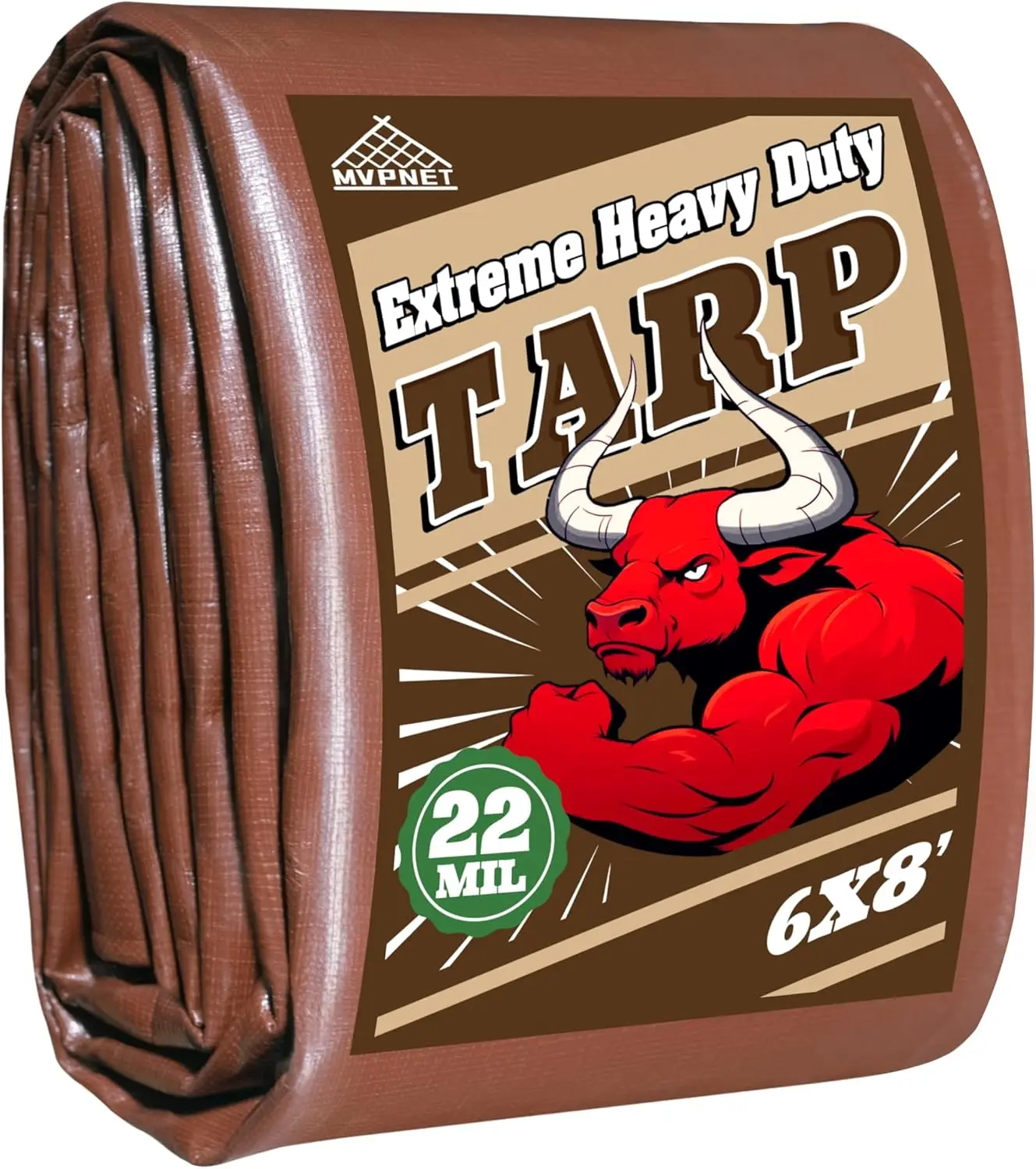 

6x8 FT Tarp 22 mil Extreme Heavy Duty Waterproof tarps,Brown&Beige Multipurpose Outdoor Tarpaulin Tear-Proof&UV-Resistant,for Ca