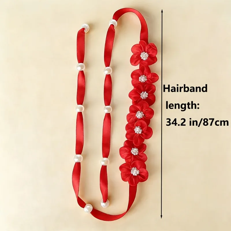 1 Stück Organza-Blumen-Haarband mit langem Band, modisches böhmisches Blumen-Haargummi, geflochtenes Haarband, geeignet für tägliche Partys – Detail 5