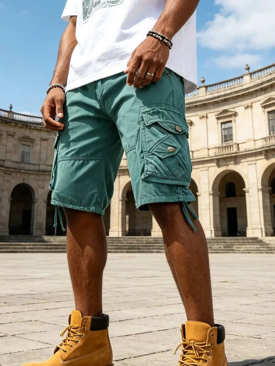 

Mens Cotton Washed Cargo Shorts With Multi Flap Pockets Casual Regular Fit Breathable Summer Shorts