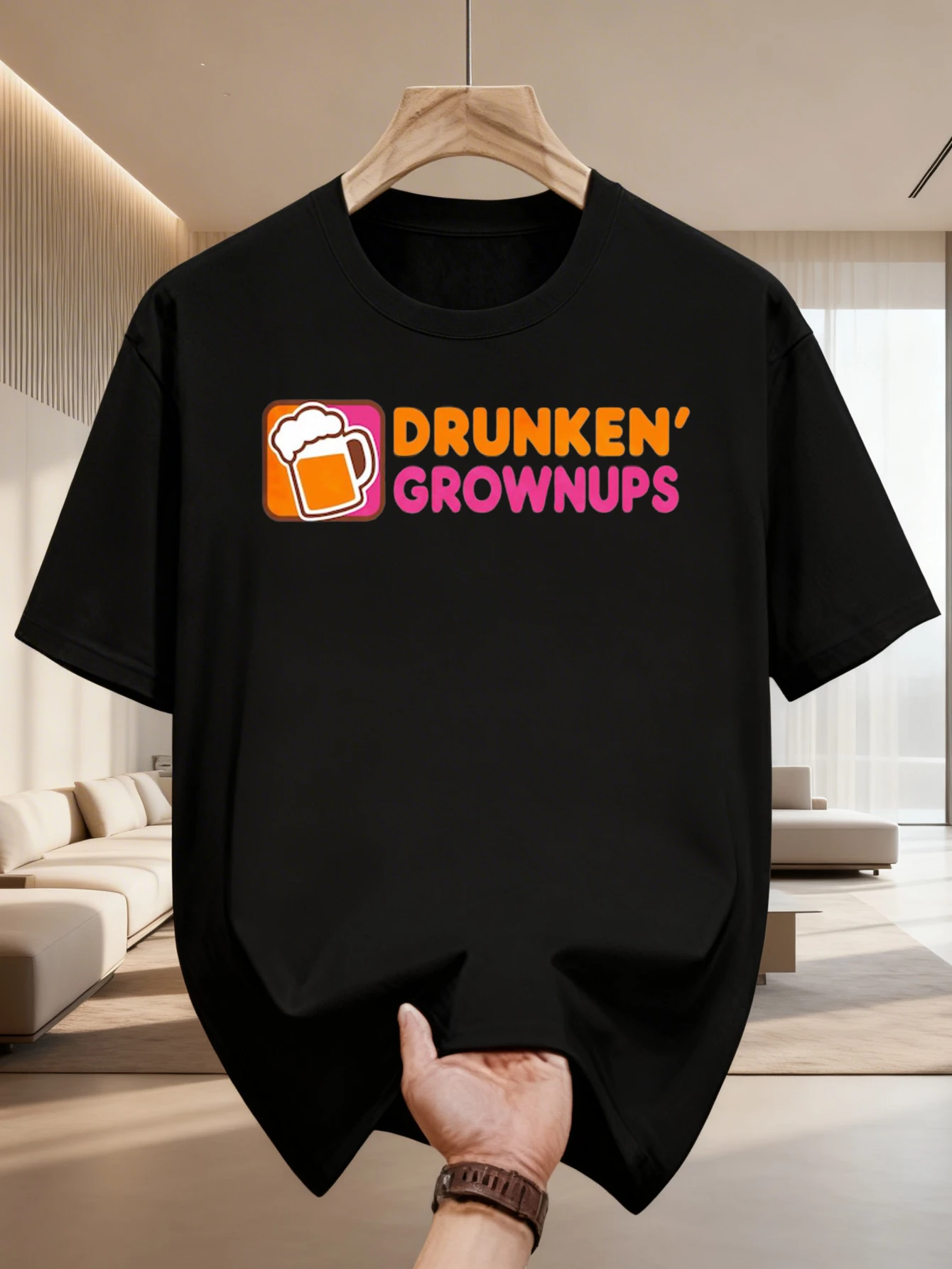 Funny Drunken Grownups Beer Cup Text Print Mens Short Sleeve Tshirt Crew Neck Beverage Theme Casual Outdoor Daily Comfort Wear