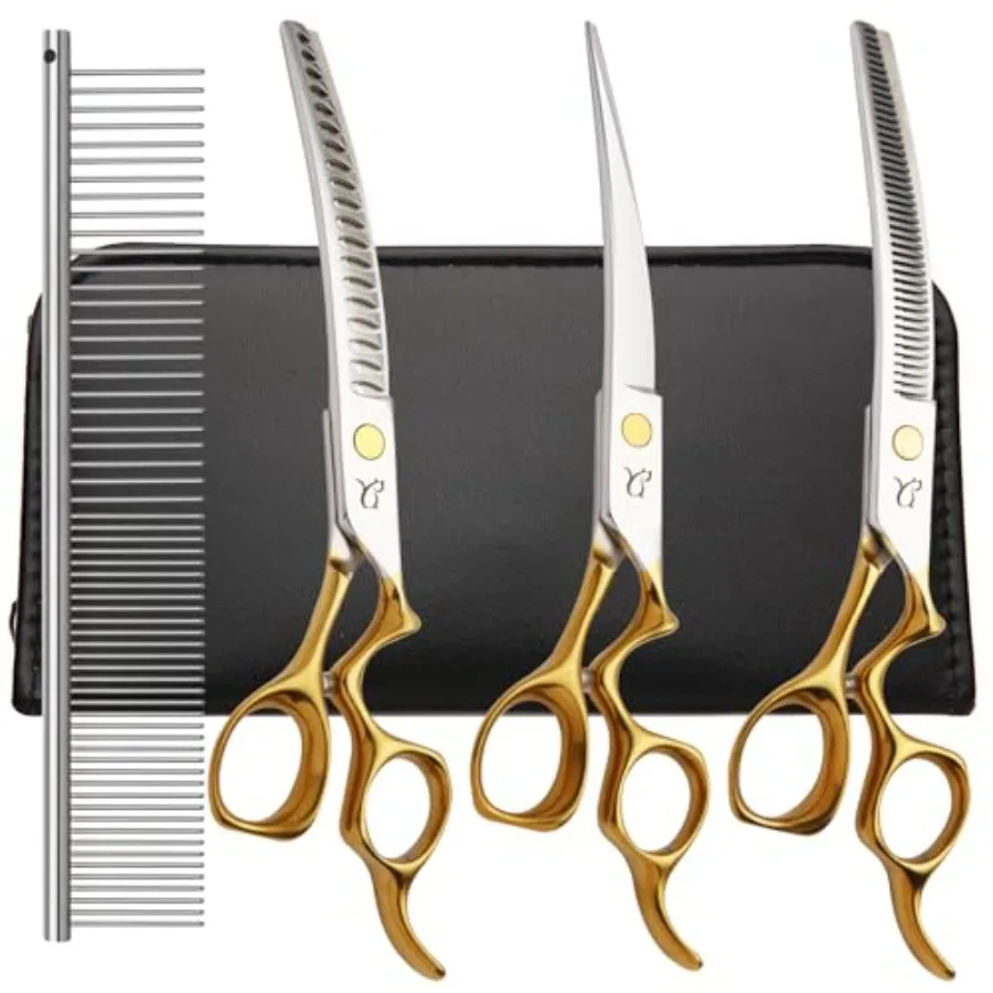 

Dog Grooming ScissorsCurved Chunkers Shears Deg Grooming with Safety Round Tips Sharp and Comfortable 4 in 1 Dog Scissers for G