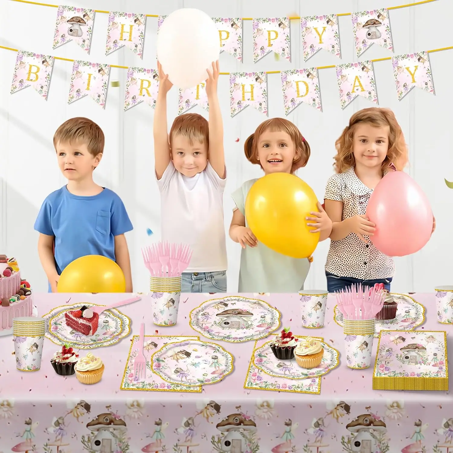 Fairy First Birthday Decorations Plates Napkins Tablecloth Banner Flower Fairy Balloons Enchanted Forest Fairys Party Supplies view 5