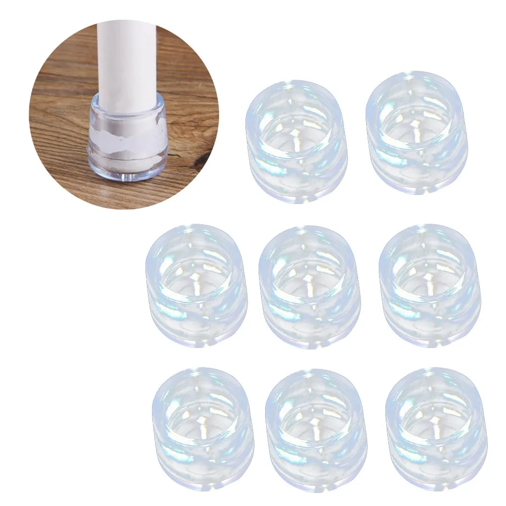 8Pcs Transparent Plastic Chair Leg Caps Round Shape Furniture Feet Protectors for Hardwood Tile Laminate Vinyl Floors Silent