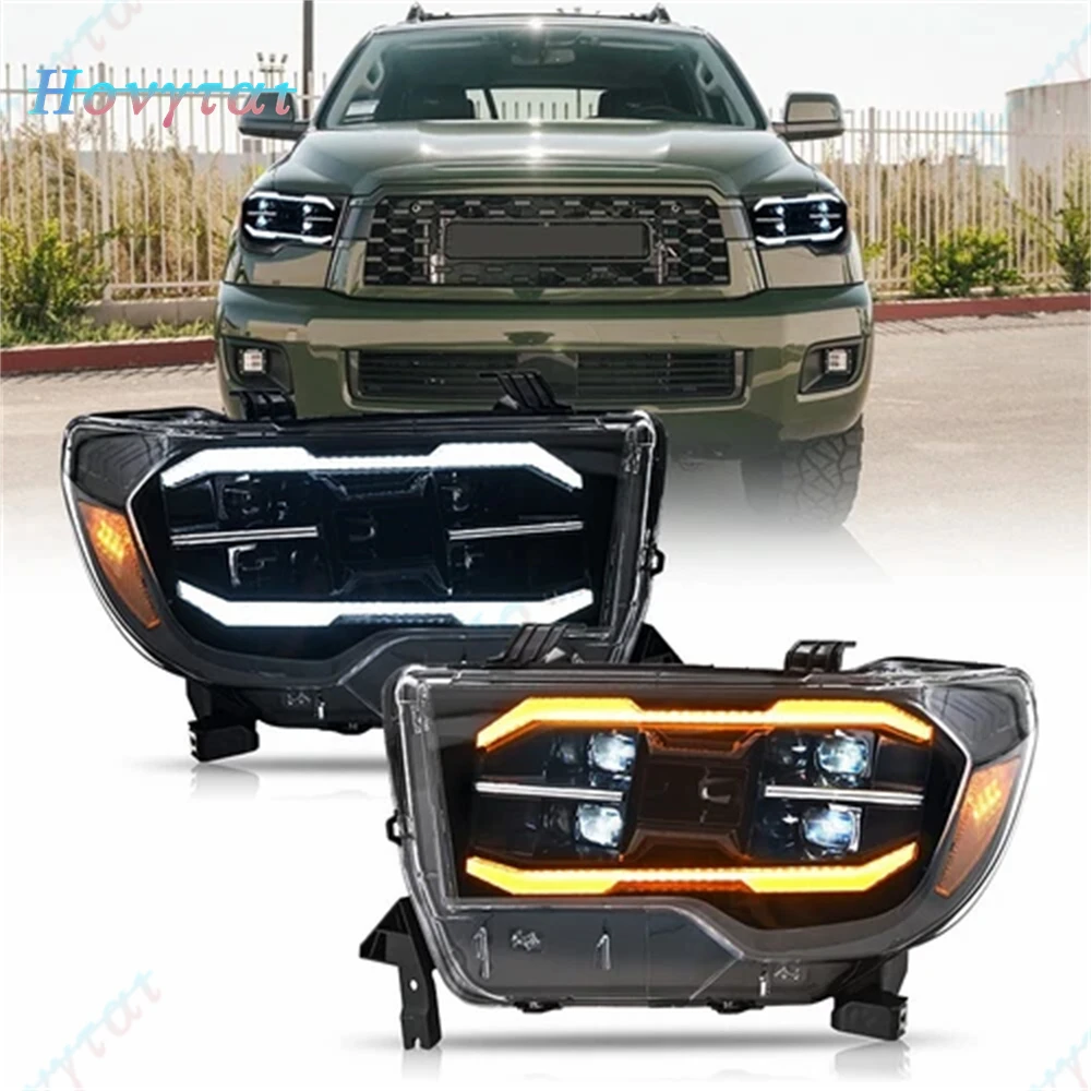 Pair LED Headlights For Toyota Tundra 2007-2013 Sequoia 2008-2017 Headlamp Front Lights Turn Signal DRL W/Sequential Head Lamp