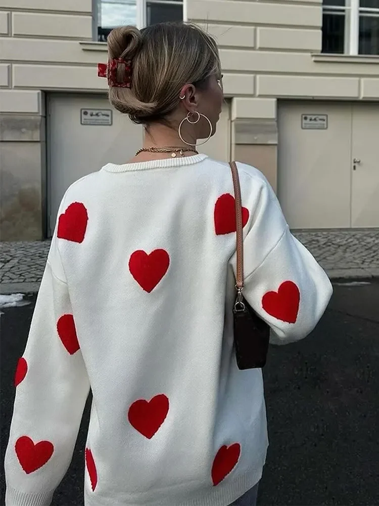 Donne oversize amore cuore O collo maglione lavorato a maglia signora moda addensato Pullover a maniche lunghe maglioni donna High Street Jumper