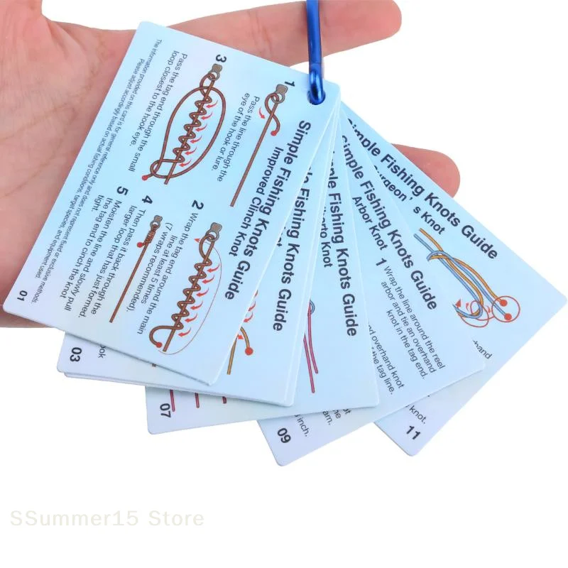 【R】6PCS/1set Fishing Knot Guide Card, Containing 12 Of The Most Practical Fishing Knots, With Storage Buckle, Durable PVC Card