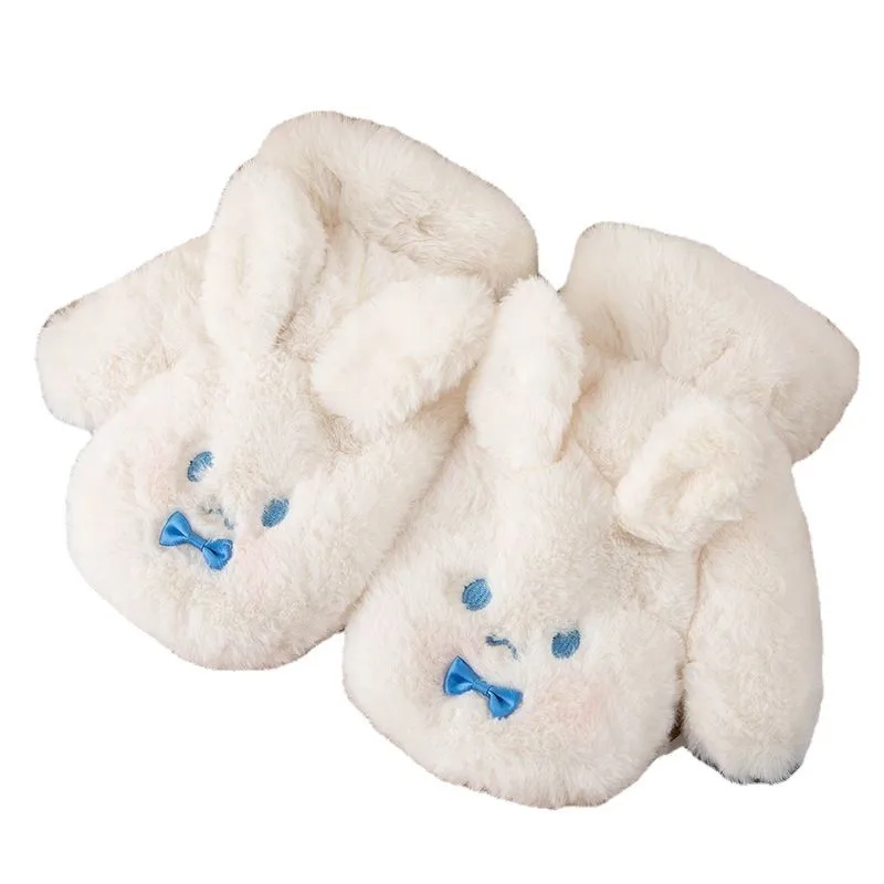 Miniso 어린이 장갑 6 ~ 15 세 새로운 더블 레이어 두꺼운 만화 동물 귀여운 한국어 버전 모조 토끼 머리