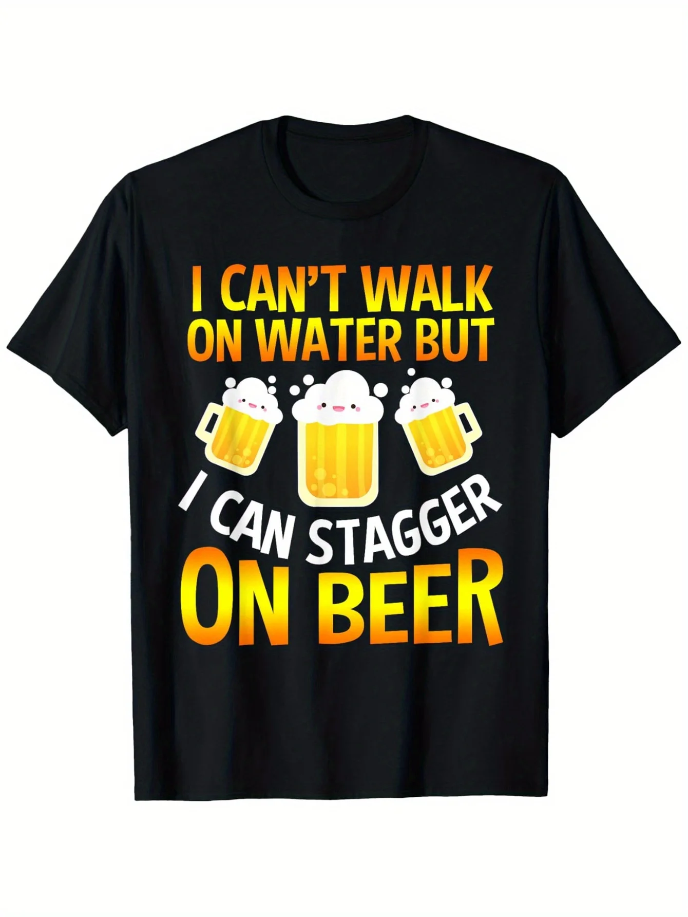 Black Beer Pattern Humorous Casual Weekend T-Shirt--An Ideal Choice for Various Occasions, Perfect for Everyday Music Activities And Weekend Wear. It Features a Short-Sleeve Design with a Black Base Color And a Spotted Cartoon Pattern
