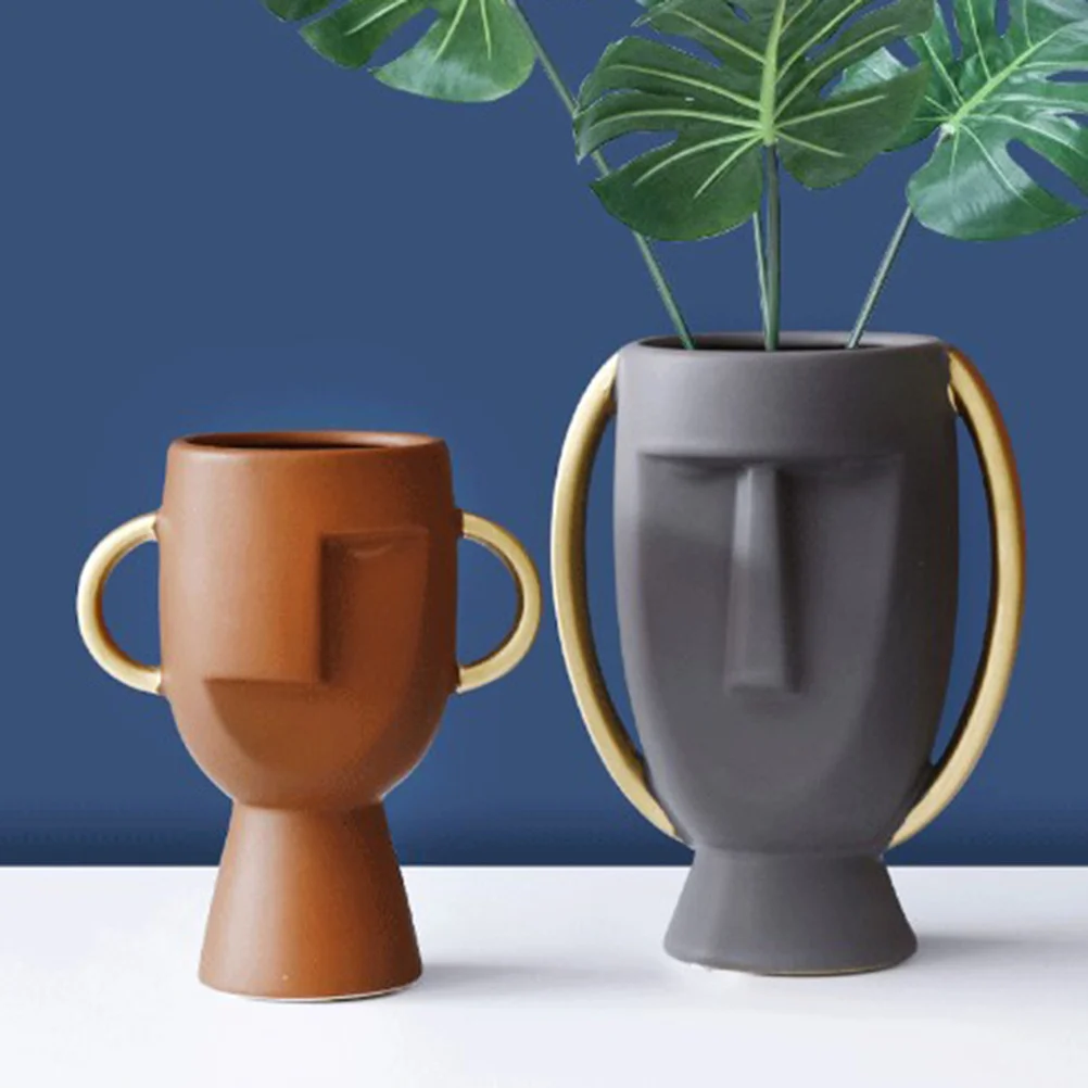 

Human Face Design Vase Creative Dry Flower Vase Ceramic Decoration Crafts Home Furnishing Ornament for Living Room Bedroom (Grey
