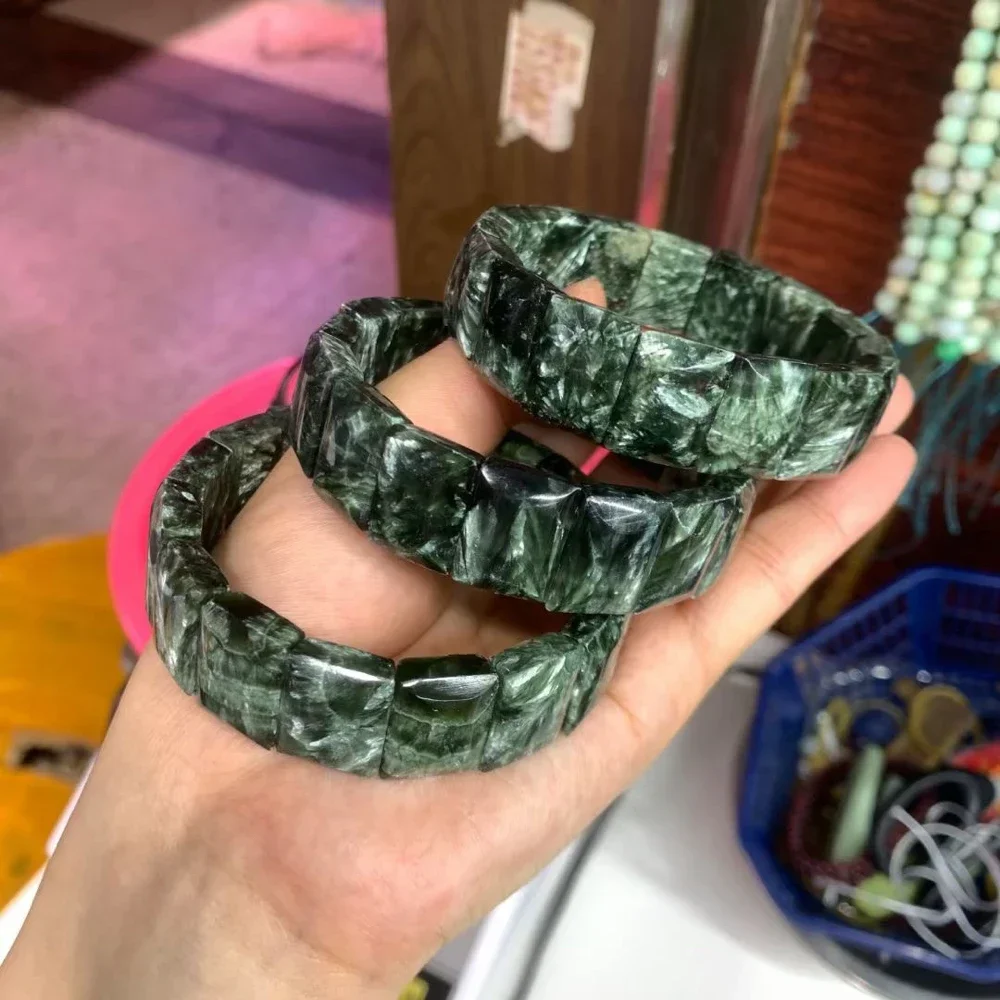 

2023 New Russian Seraphinite (Clinochlore) Beads 11*15mm Bracelet Natural Gemstone Jewelry Bangle for Women for Gift Wholesale !