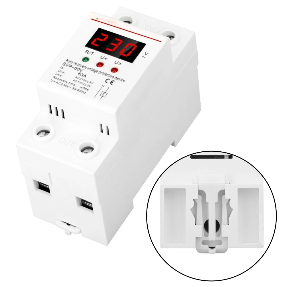 For 220V AC Circuit Breaker Adjustable Voltage Relay Control Over Under Voltage Protection 63A DIN Rail Mount Industrial Electri