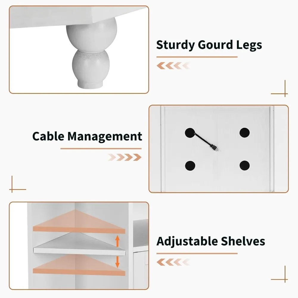 Suporte de TV de canto para TV de 50 polegadas, centro de entretenimento de canto com luzes LED e prateleiras ajustáveis