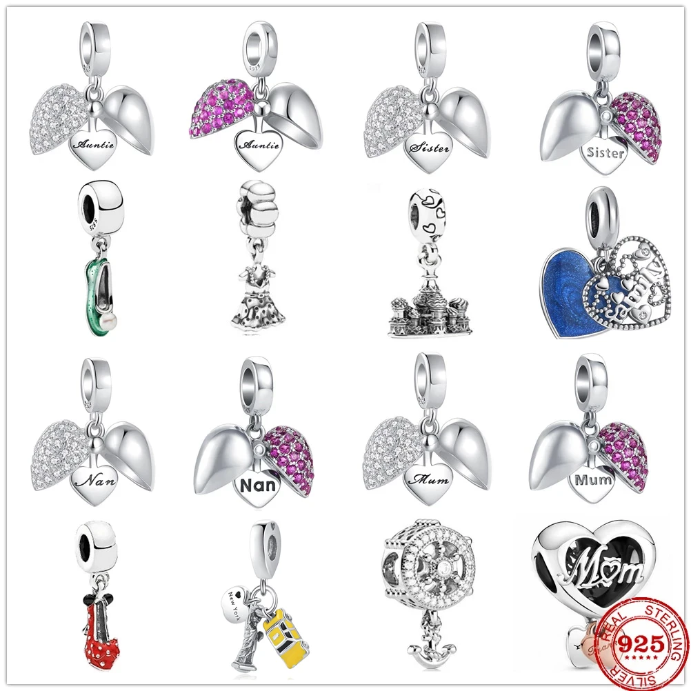 

New 925 Sterling Silver Heart Flower shoe skirt Bead Charms Fit Original Pandora charm Bracelets Women DIY Jewelry