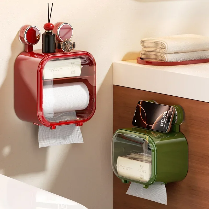 paper towel holder Suction cup tissue holder, bathroom wall mounted waterproof paper box storage rack, bathroom accessories