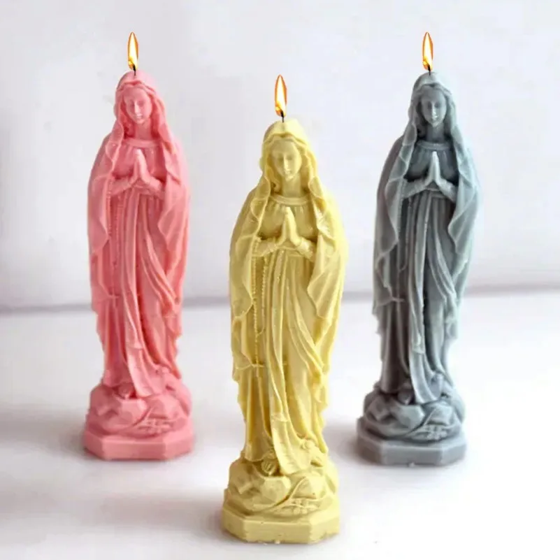 3D Virgin Mary Silicone Candle Molds DIY Prayer Madonna Statue Sculpture Plaster Crafts Decorative Mold Family Party Gift Making