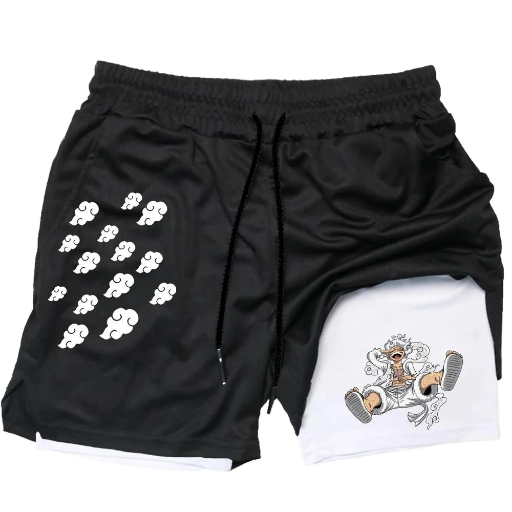 

Мужские двухслойные шорты с принтом, летние дышащие повседневные спортивные шорты для фитнеса и бега 2-в-1