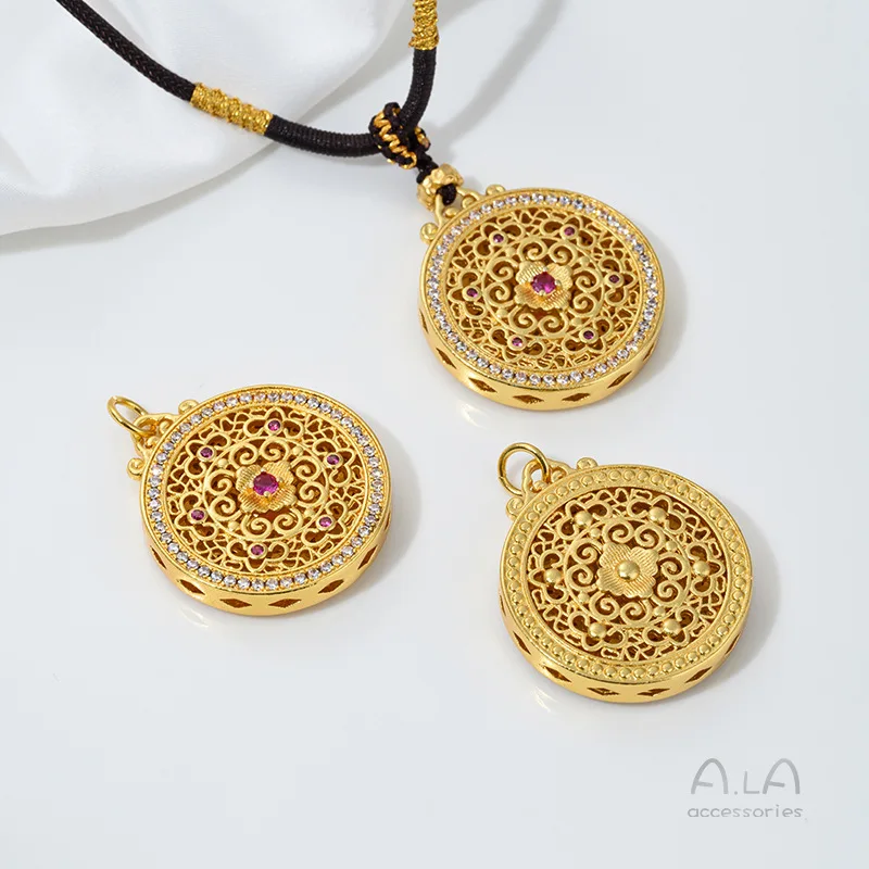 Sand Gold Plated Accessories Inlaid with Zircon, Ruyi Sachet, Fu Pendant, Gourd, Portable Gold Buddha, Eight Treasures & Compass