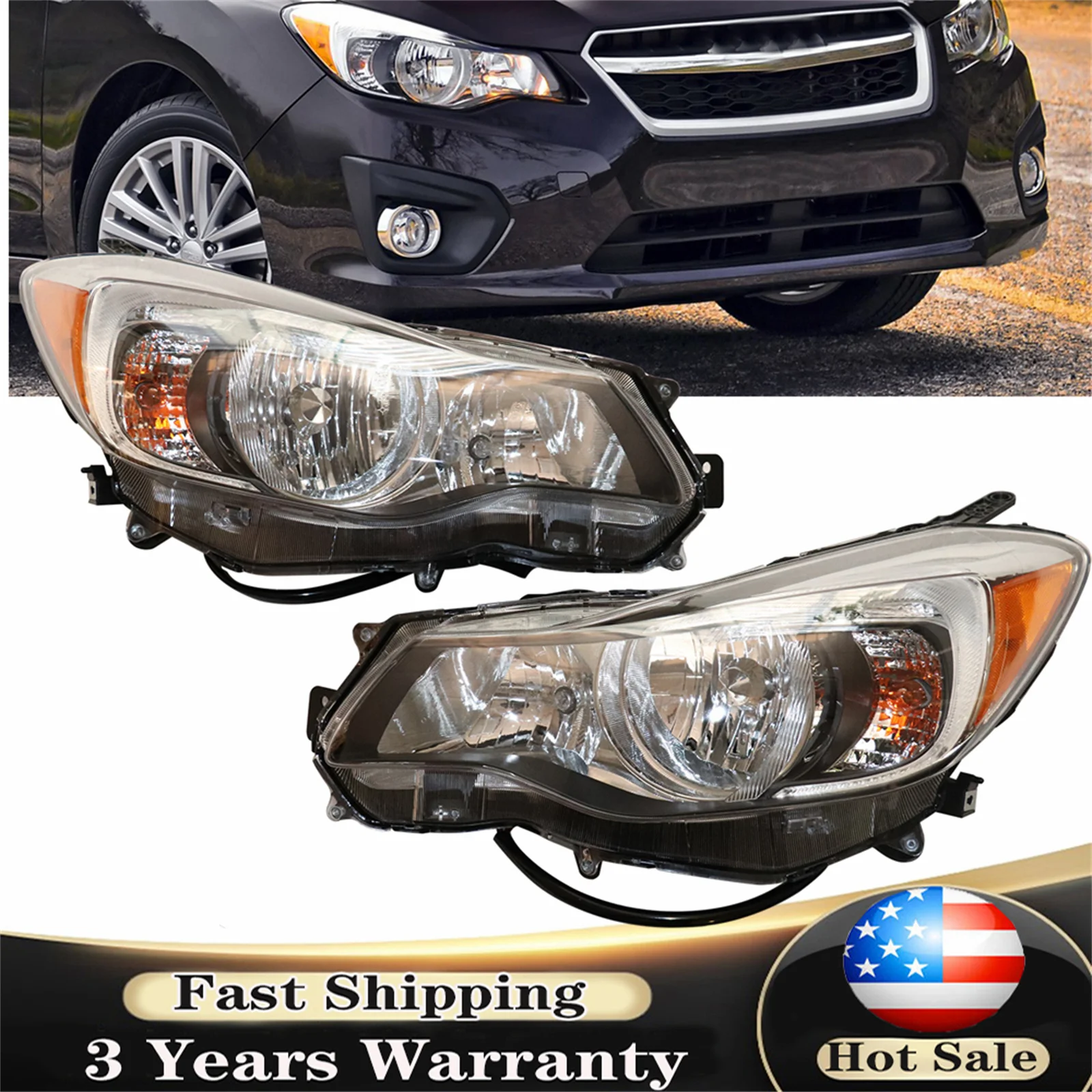 

Halogen Headlights Headlamp Assembly For Subaru Crosstrek Impreza 2012-2014 Black Housing Auto Parts