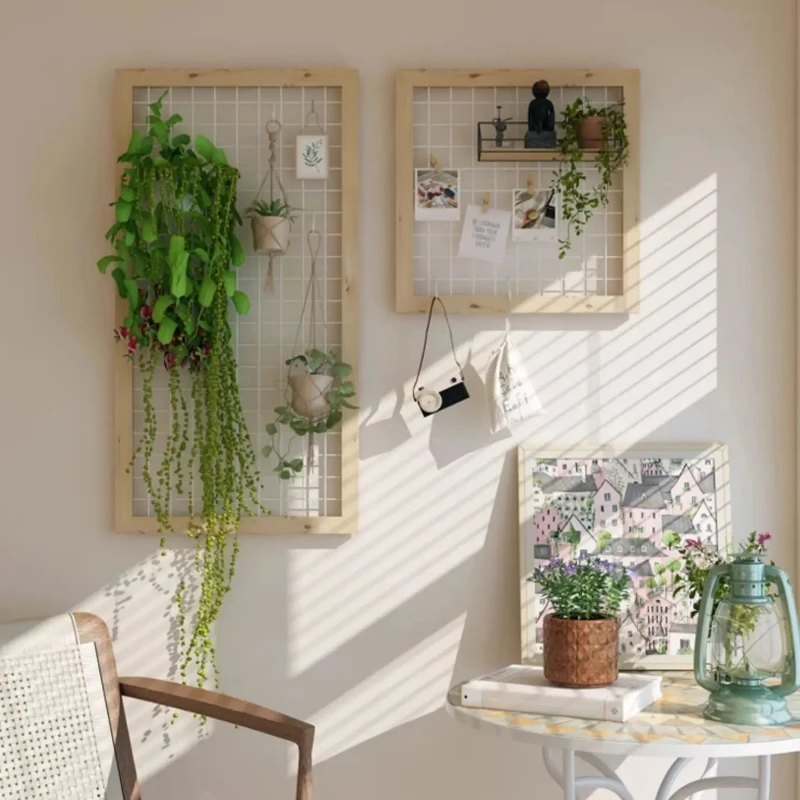 Wooden Wall Plant Stand - Rustic Grid Shelving for Indoor Outdoor Plants Space-Saving, Heavy-Duty Hanging, Decorative Organizer image 2