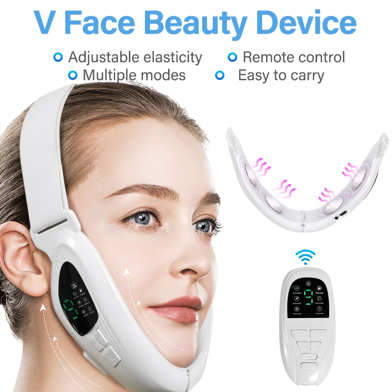 Dispositivo de belleza facial en forma de V con Control remoto, masajeador de estiramiento Facial de fotones LED, eliminación de papada, instrumento de belleza Facial