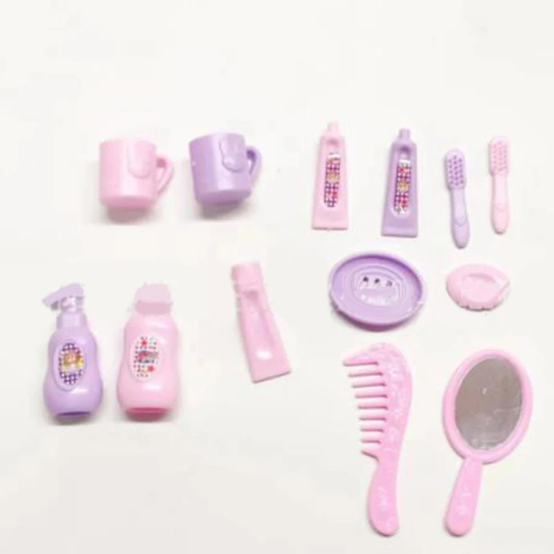13Pcs 1:12 Dollhouse Miniature Bathroom Supplies Toothpaste Toothbrush Shampoo Shower Lotion Comb Mirror Soap Bathroom Furnitur